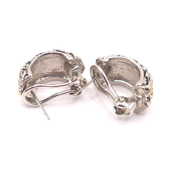 Vintage Two-Tone Sterling Silver & Gold Hoop Earrings With Chain Design - Picture 2 of 3